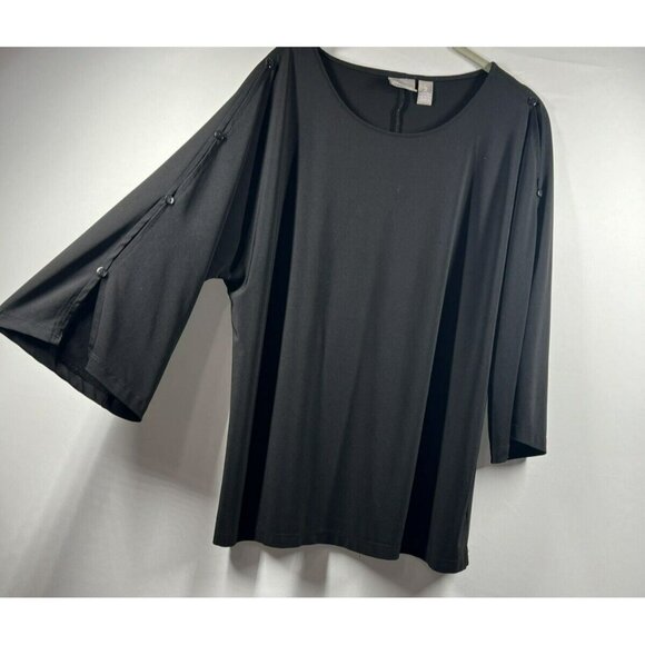 Chicos Women's Top Size 2 Large Solid Black Bell 3/4 Split Sleeves Stretch - Picture 5 of 9
